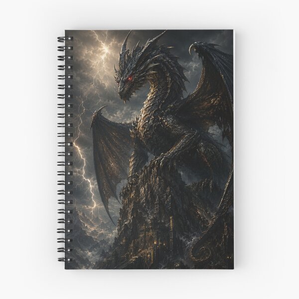 Item preview, Dark Dragon Lightning Storm Fantasy Castle Black Gold Epic Dragon Art Poster designed and sold by irfanshikh.