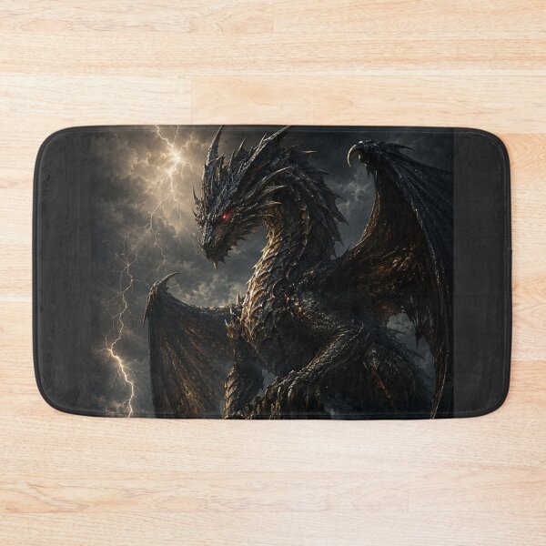 Item preview, Dark Dragon Lightning Storm Fantasy Castle Black Gold Epic Dragon Art Poster designed and sold by irfanshikh.