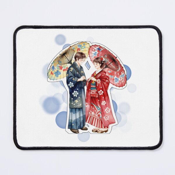 Item preview, Japanese Couple in Traditional Kimono Under Umbrellas Design designed and sold by iamKRUK.
