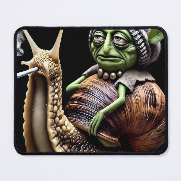 Item preview, Grumpy Snail Grandma - Surreal Creature in a Beanie designed and sold by LujziWorld.