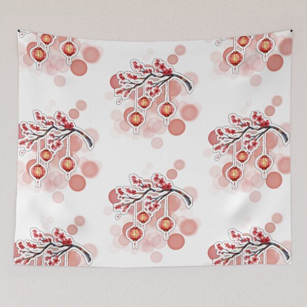 Item preview, Cherry Blossom Branch with Japanese Red Lanterns Design designed and sold by iamKRUK.