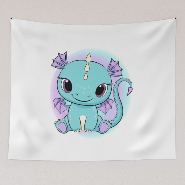 Item preview, Cute Pastel Baby Dragon Kawaii Fantasy Sticker | Blue Purple Dragon Cartoon Art designed and sold by QuirkyCloud Designs.