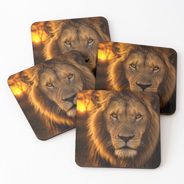 Item preview, Majestic Lion Sunset Portrait African Safari Wildlife King Art Golden Hour designed and sold by irfanshikh.