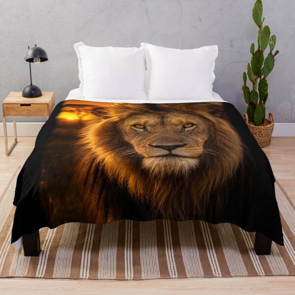 Item preview, Majestic Lion Sunset Portrait African Safari Wildlife King Art Golden Hour designed and sold by irfanshikh.