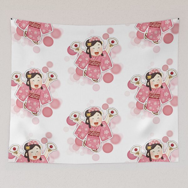 Item preview, Japanese Woman in Kimono with Fans and Japan Flag Design designed and sold by iamKRUK.