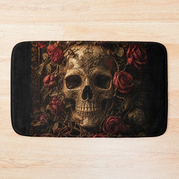 Item preview, Gothic Skull Red Roses Gold Dark Floral Art Skull Poster Halloween Dark Aesthetic designed and sold by irfanshikh.