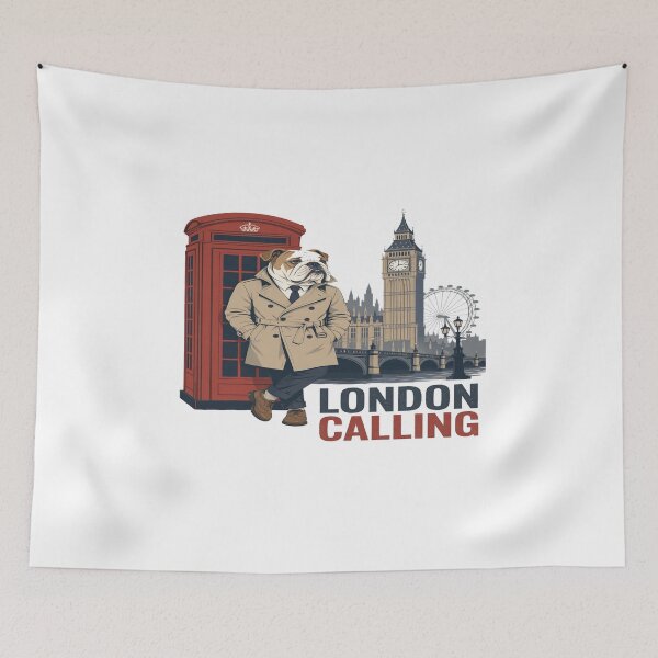 Item preview, London Calling Bulldog Art • Stylish British Aesthetic • Trench Coat Dog Illustration Design designed and sold by Bright Nest Studio.