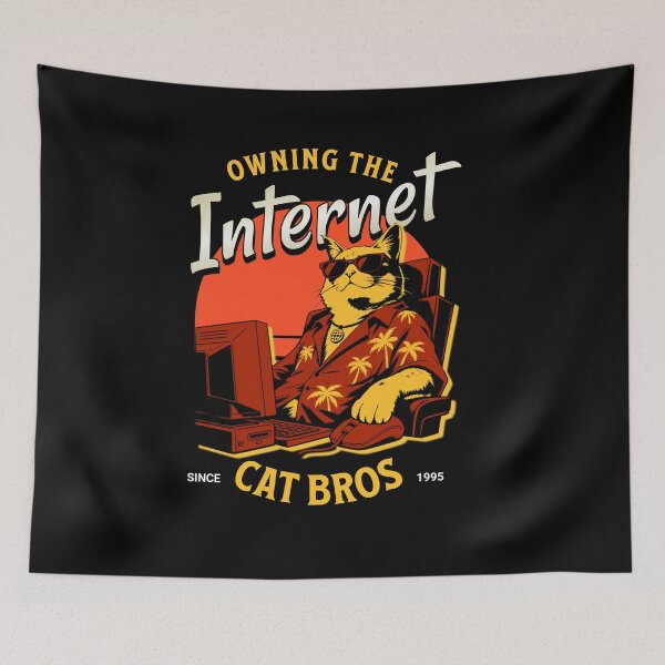 Item preview, Cool Cat Owning The Internet 1995 Tech Humor designed and sold by AntiqueImages.