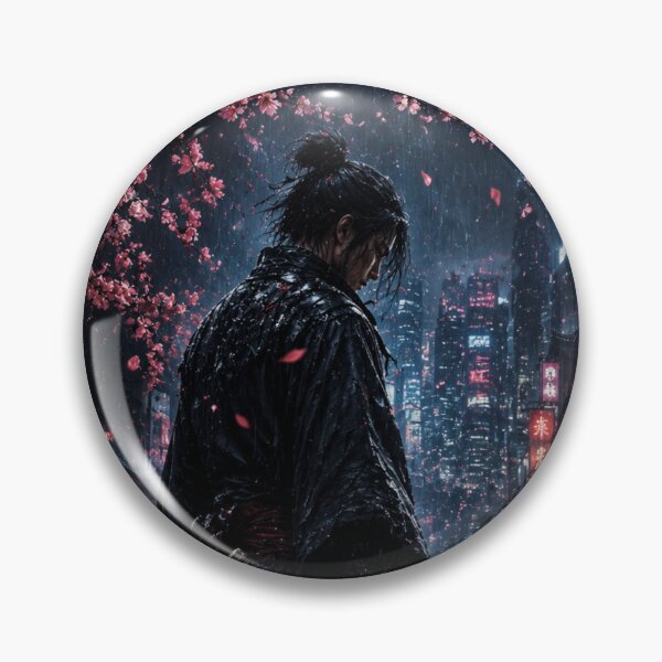 Item preview, Red Neon Samurai Rain Night Cherry Blossom Cyberpunk Japan Dark Aesthetic Katana designed and sold by irfanshikh.
