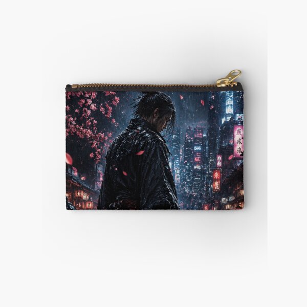 Item preview, Red Neon Samurai Rain Night Cherry Blossom Cyberpunk Japan Dark Aesthetic Katana designed and sold by irfanshikh.