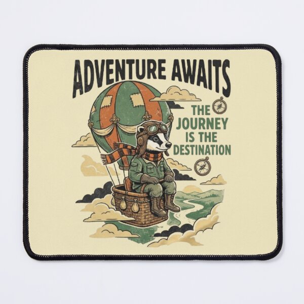 Item preview, Adventure Awaits – Aviator Badger Hot Air Balloon Art designed and sold by Dogandesighn.