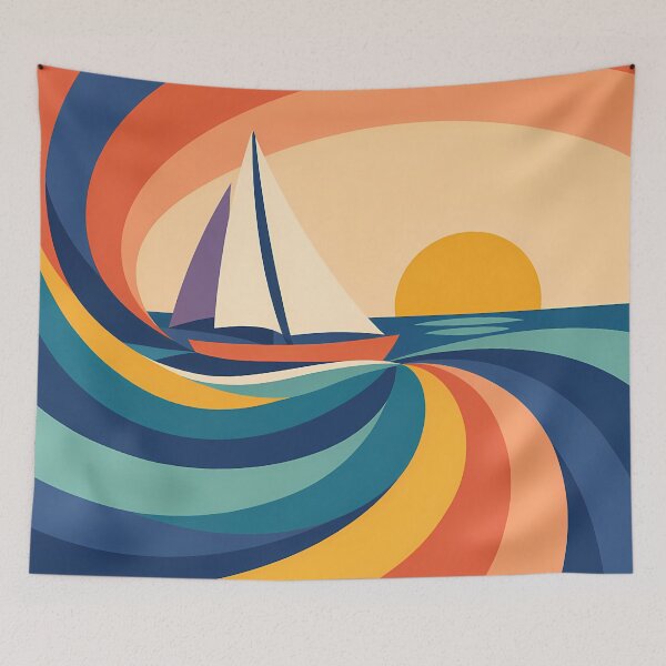 Item preview, Colour Block Sailboat at Sunset designed and sold by InkSmithery.