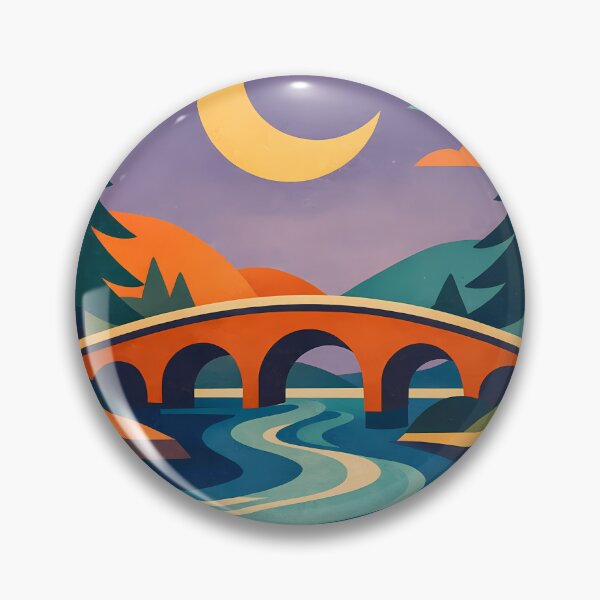 Item preview, Crescent Moon River Bridge Landscape designed and sold by InkSmithery.