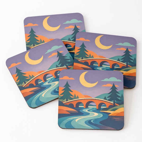 Item preview, Crescent Moon River Bridge Landscape designed and sold by InkSmithery.
