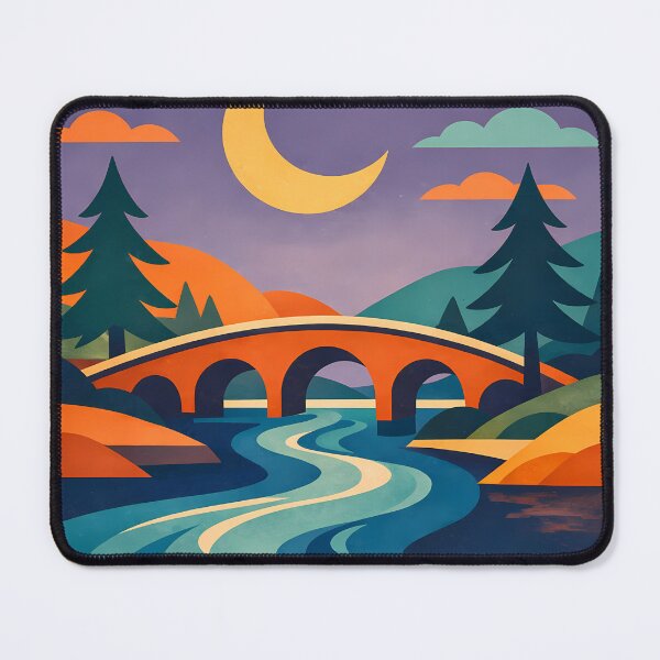 Item preview, Crescent Moon River Bridge Landscape designed and sold by InkSmithery.