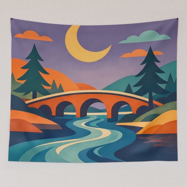 Item preview, Crescent Moon River Bridge Landscape designed and sold by InkSmithery.