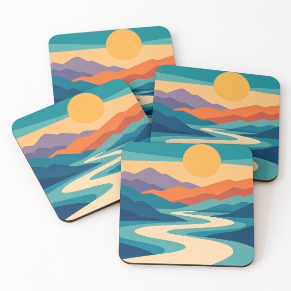 Item preview, Layered Mountain River Sunset designed and sold by InkSmithery.