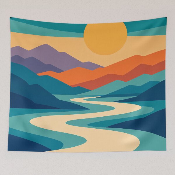 Item preview, Layered Mountain River Sunset designed and sold by InkSmithery.