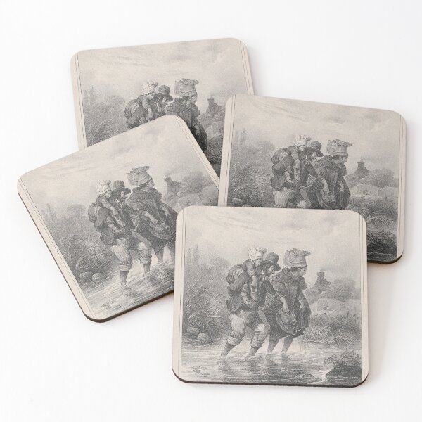 Item preview, Man, Woman and Child Crossing a Stream designed and sold by AntiqueArtz.