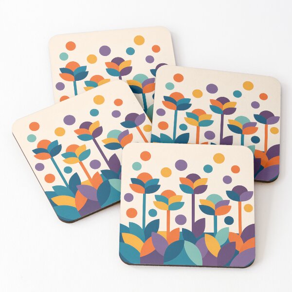 Item preview, Geometric Botanical Flowers in Teal and Orange designed and sold by InkSmithery.