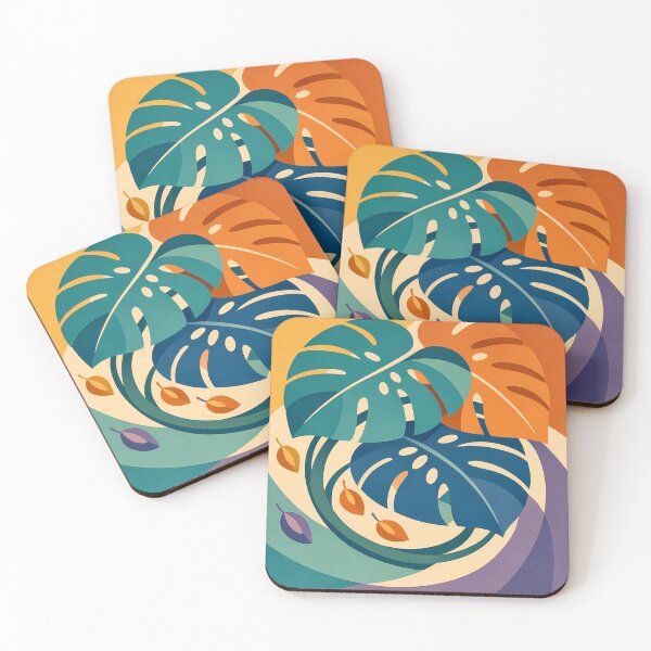 Item preview, Bold Monstera Leaves in Teal and Orange designed and sold by InkSmithery.