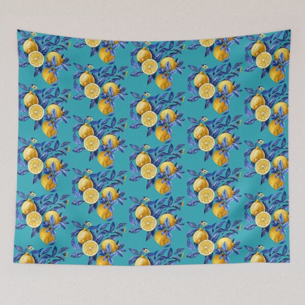 Item preview, Blue Yellow Sicilian Lemon Pattern Dolce Vita Amalfi designed and sold by PG Illustration.