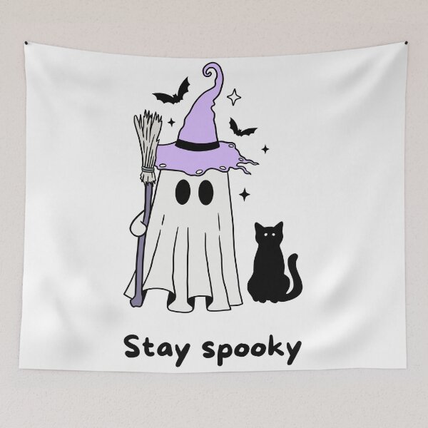 Item preview, Cute Ghost & Cat Halloween Art – Stay Spooky Quote designed and sold by Anomaly 404 Error.