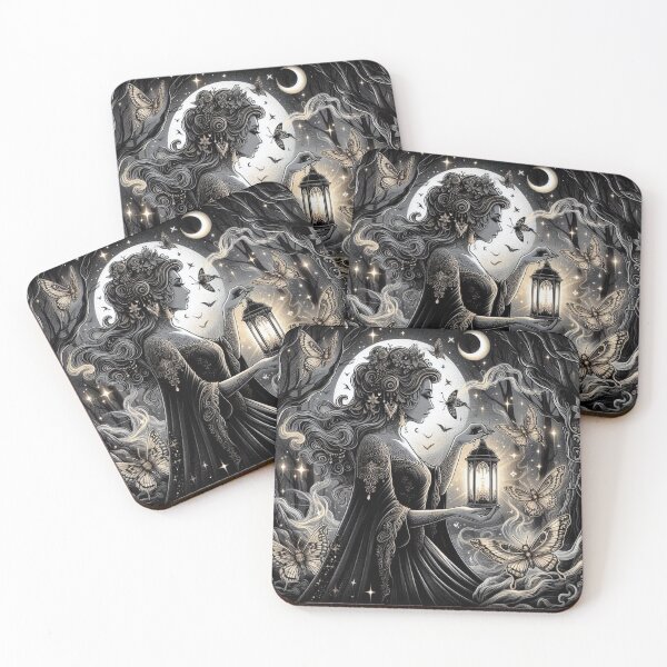 Item preview, Moonlit Forest – Mystical Lantern Woman Art designed and sold by Dogandesighn.