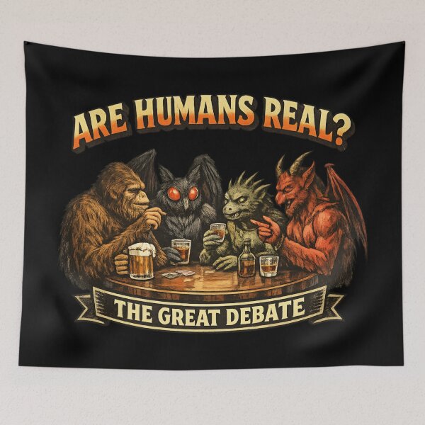 Item preview, Are Humans Real? Cryptid Debate Vintage Horror designed and sold by SidTastic .