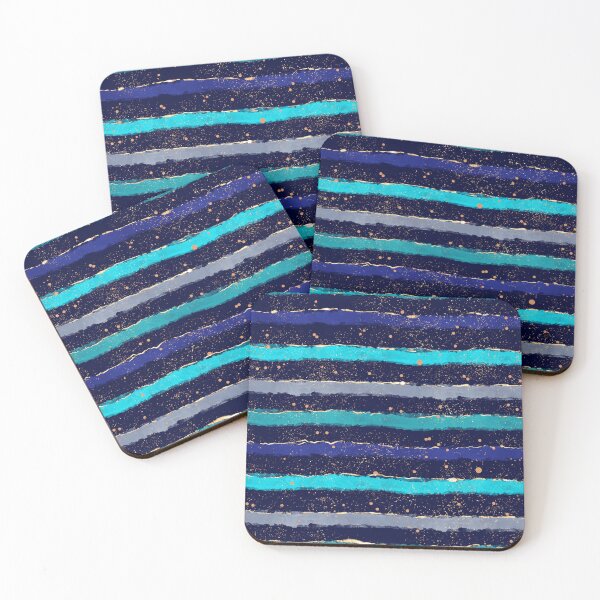 Item preview, Deep Ocean Stripes - Watercolour Brushstroke Waves with Gold Speckles Dark Blue designed and sold by NoemiMarozsan.