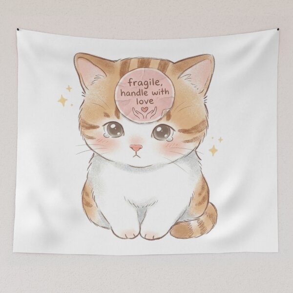 Item preview, Fragile Handle With Love Cute Crying Cat Kawaii Aesthetic Design designed and sold by SoftPawsAtelier.