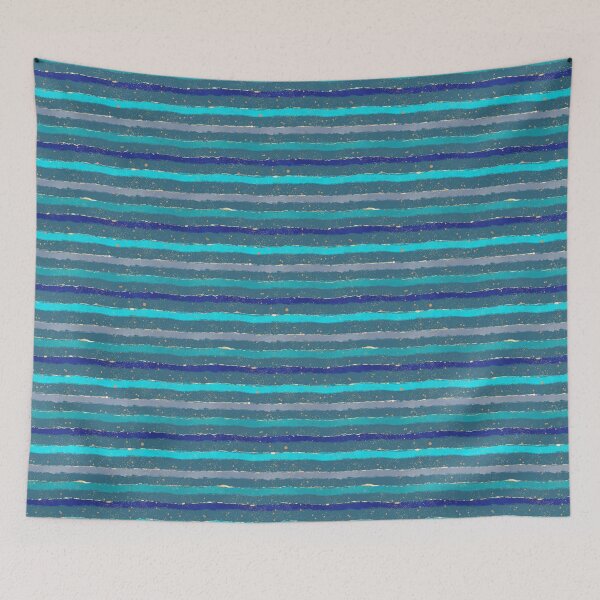 Item preview, Deep Ocean Stripes - Watercolour Brushstroke Waves with Gold Speckles Teal designed and sold by NoemiMarozsan.