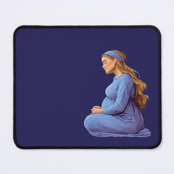 Artikelvorschau, Gelassene Mutterschaft, schwangere Frau, blaues Kleid, Kunst entworfen und verkauft von NikaNavi.