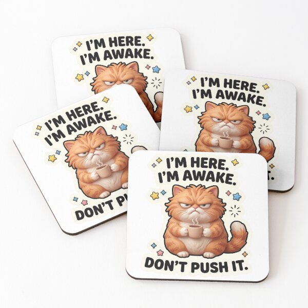 Item preview, I'm Here I'm Awake Don't Push It Grumpy Cat Coffee Funny Cat Lover Design designed and sold by StillWildink.
