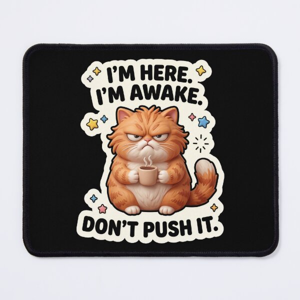 Item preview, I'm Here I'm Awake Don't Push It Grumpy Cat Coffee Funny Cat Lover Design designed and sold by StillWildink.