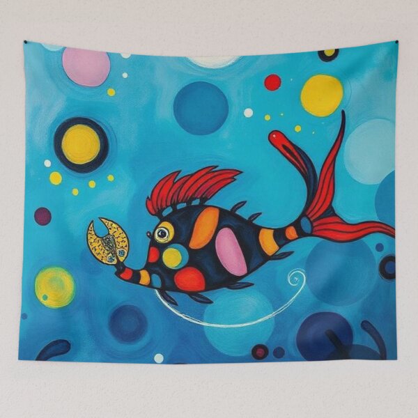 Item preview, Fun Colorful Fish on Blue Background designed and sold by RAISC.