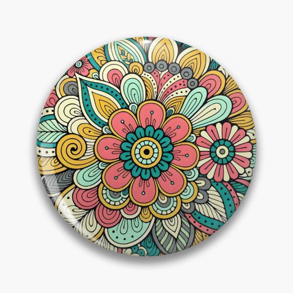 Artikelvorschau, Buntes, böhmisches Blumen-Zen-Doodle-Mandala entworfen und verkauft von Sybille-Yates.