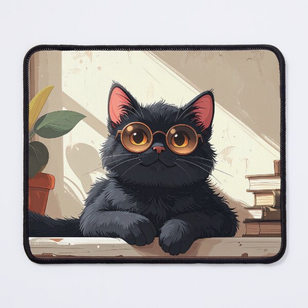 Item preview, Cute Black Cat with Round Glasses designed and sold by BetweenForms.