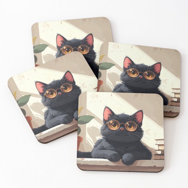 Item preview, Cute Black Cat with Round Glasses designed and sold by BetweenForms.