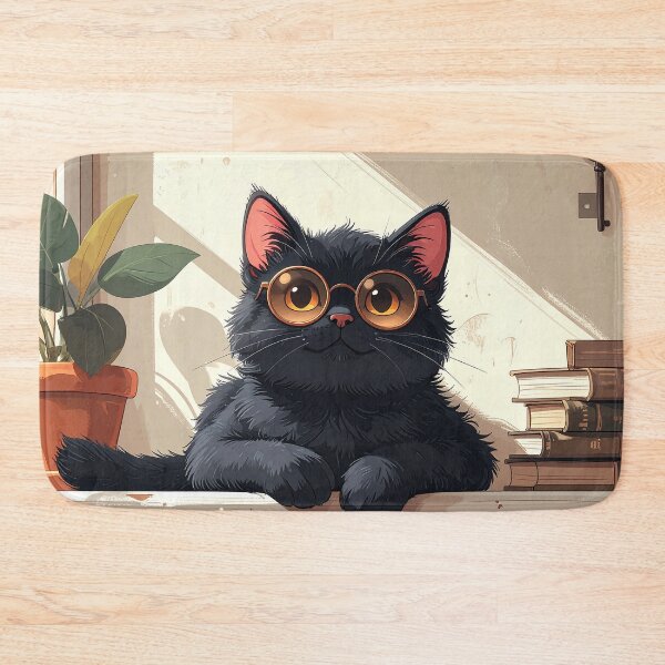 Item preview, Cute Black Cat with Round Glasses designed and sold by BetweenForms.