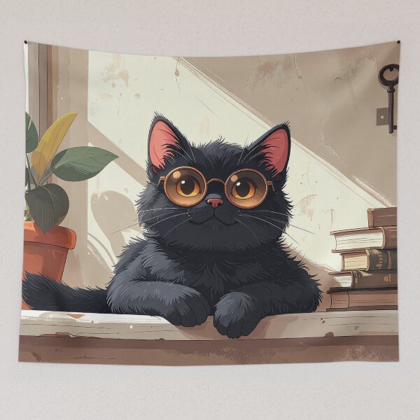 Item preview, Cute Black Cat with Round Glasses designed and sold by BetweenForms.