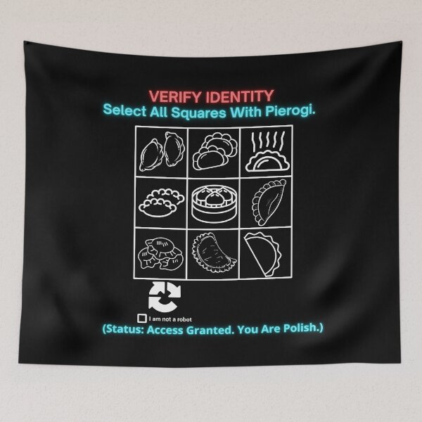 Item preview, Black VERIFY IDENTITY Select All Squares With Pierogi - Funny Polinglish Polish Humor Gift designed and sold by VibePolinglish.
