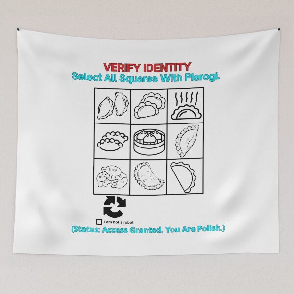Item preview, White VERIFY IDENTITY Select All Squares With Pierogi - Funny Polinglish Polish Humor Gift designed and sold by VibePolinglish.