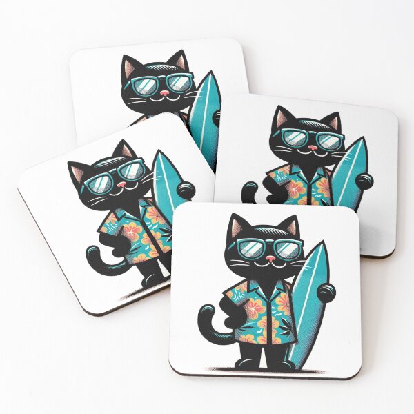 Item preview, Retro Black Cat Surfing designed and sold by Retro@nimals.