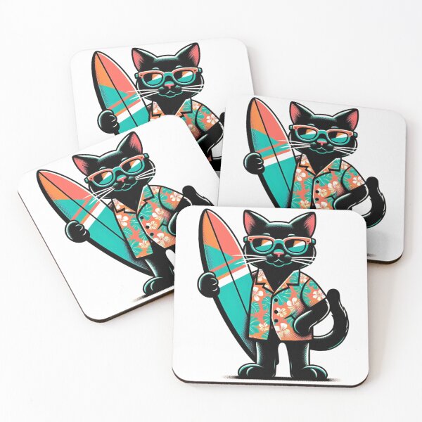 Item preview, Retro Black Cat Surfing designed and sold by Retro@nimals.