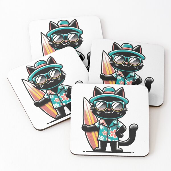 Item preview, Retro Black Cat Surfing designed and sold by Retro@nimals.