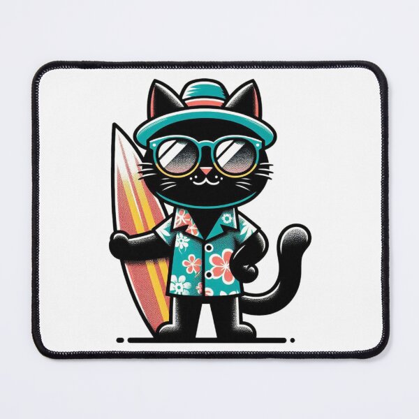 Item preview, Retro Black Cat Surfing designed and sold by Retro@nimals.