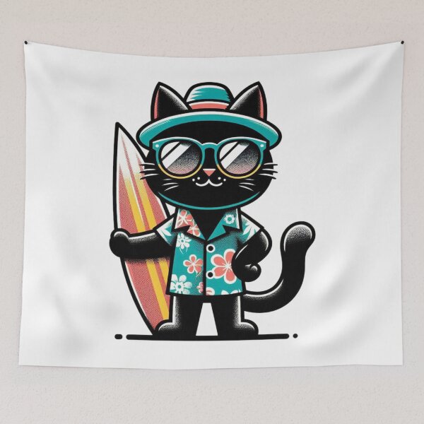 Item preview, Retro Black Cat Surfing designed and sold by Retro@nimals.