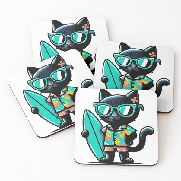 Item preview, Retro Black Cat Surfing designed and sold by Retro@nimals.