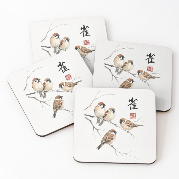 Item preview, Cute Sparrow Bird Japanese Ink Painting designed and sold by JessArty ⭐⭐⭐⭐⭐.
